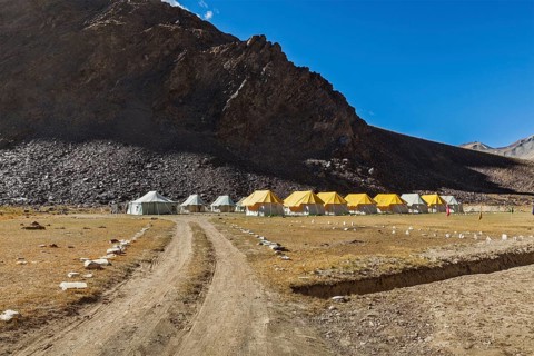 Tent camp in Himalayas along Manali-Leh road. Sarchu