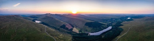 Sunrise over Pen y Fan and Cribyn from a drone