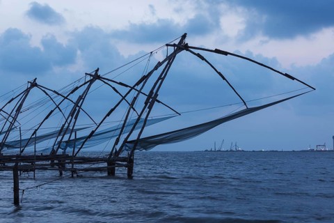 Kochi chinese fishnets in twilight. Fort Kochin