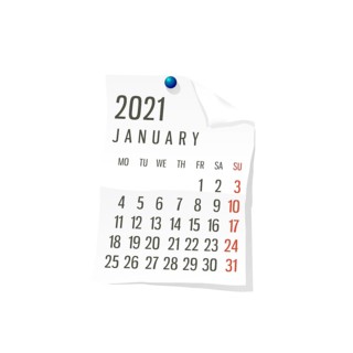 2021 Calendar on white paper