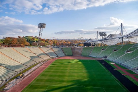 View over Olympic Stadium with football field