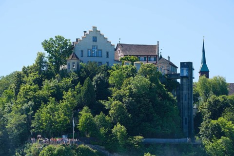 Schloss Laufen with passenger lift and viewing platform at the Rhine Falls