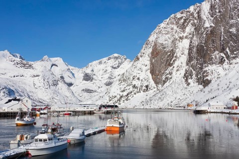 Fishing boats in Hamnoy harbour