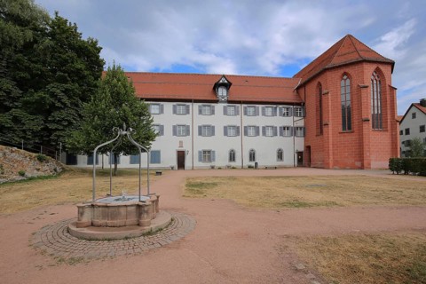 Franciscan Museum built 12th century and former monastery with fountain in Villingen