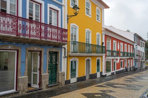 Street in Angra do Heroismo on Terceira Island Azores Portugal