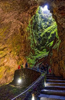 Inside the volcanic vent Algar do carvao Azores Terceira Portugal