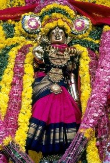 Decorated Goddess Mangalambigai during Mahamakham Mahamaham Mahamagam festival in Kumbakonam