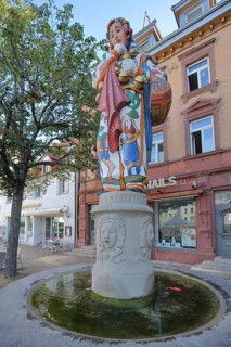 Hanselbrunnen with figure for the Alemannic Fasnet Carnival in Donaueschingen
