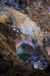 Inside the volcanic vent Algar do carvao Azores Terceira Portugal