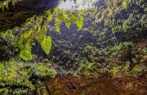 Inside the volcanic vent Algar do carvao Azores Terceira Portugal