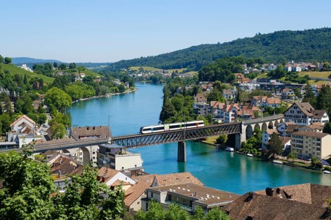 Train on the railway bridge