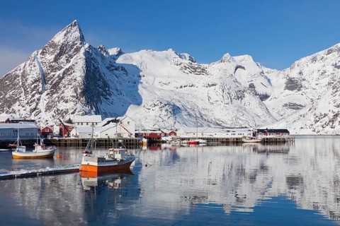 Fishing boats in Hamnoy harbour