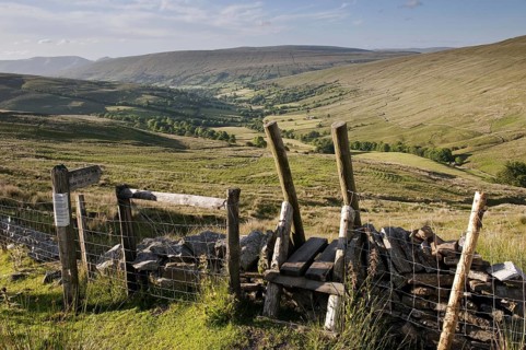 View of upland farmland and fells