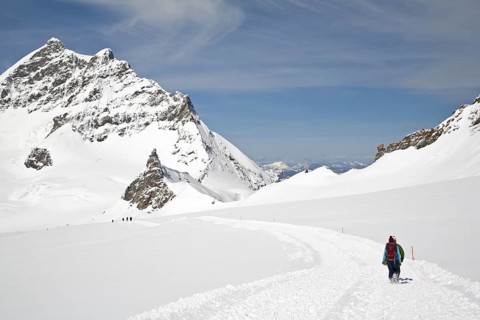 Hiker on snow-covered mountain