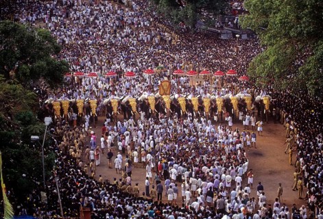 The eagerly awaited Changing of Umbrellas event or Kutamattam in Pooram festival