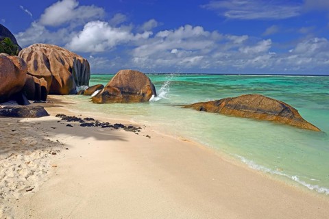 Beach and granite rocks at the dream beach Source d'Argent