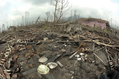 Ash-covered debris