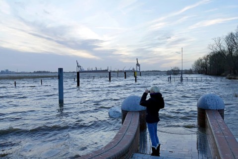 Sandstedt harbour in the district of Cuxhaven during storm surge
