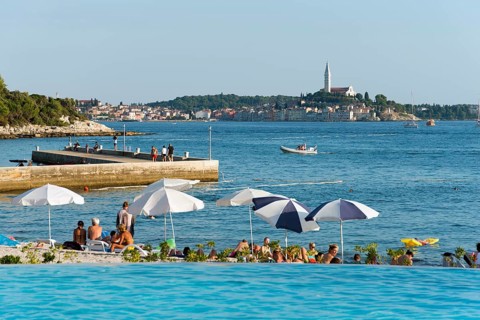 Swimming pool and town of Rovinj