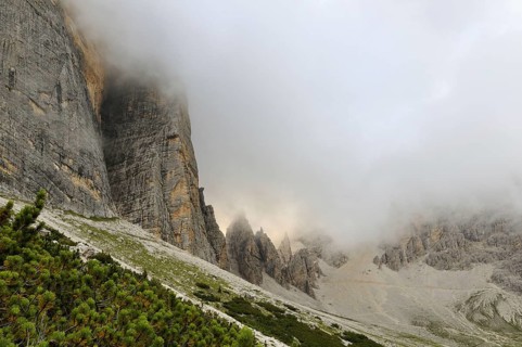 View of mountain range in low cloud