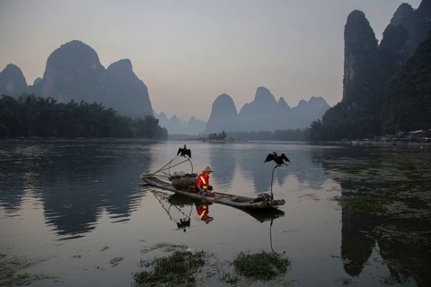 Traditional fisherman with trained cormorants
