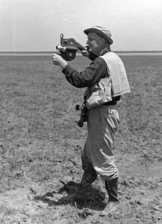 Dr Roger Tory Peterson with a film camera Coto Donana 1956