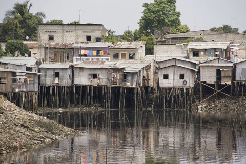 Slum houses over the river near Guayaquil