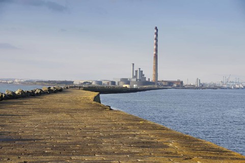 View of seawall protecting harbour entrance