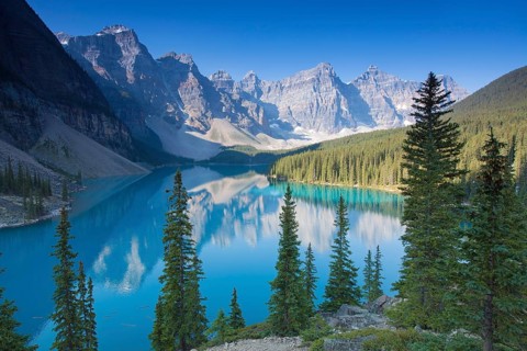 Glacial Moraine Lake in the Valley of the Ten Peaks