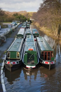 Narrow boats moored to the canal