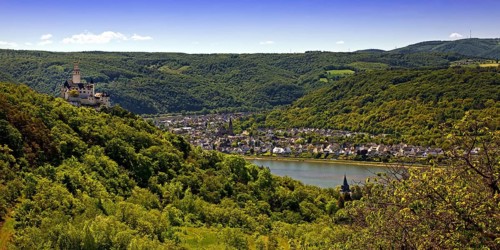 View of the Rhine Valley with Marksburg Castle