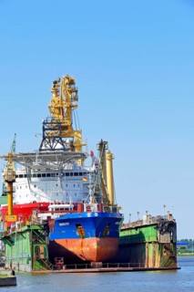 Cargo ship Amurdiep in floating dock
