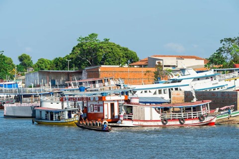 Traditional wood boats in the Parintins harbour