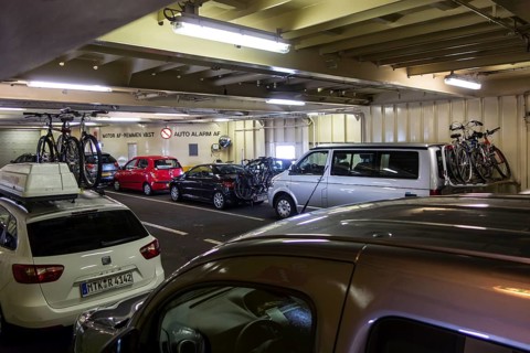 Cars on board the TESO ferry sailing from Den Helder to the island of Texel