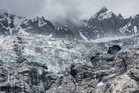 Retreat of the glacier in the Mont Blanc massif