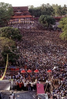 The eagerly awaited Changing of Umbrellas event or Kutamattam in Pooram festival