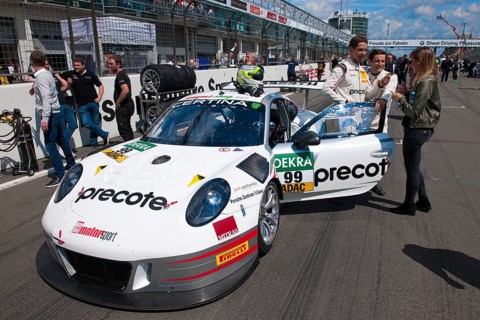 Porsche GT3 R race car in grid lane