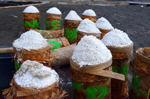 Sea salt harvested and packed for drying