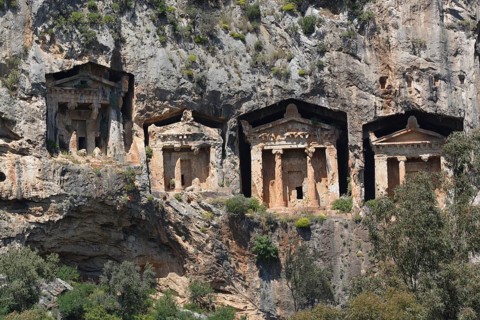 Lycian rock tombs carved into the rock