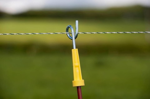 Electric fence set up along farm track to keep dairy cattle on