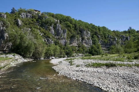 View of the river and the limestone cliffs of the gorge