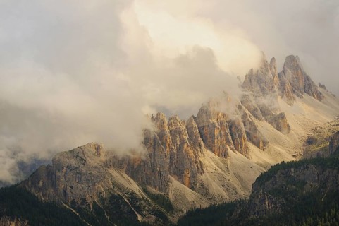 View of mountain range in low cloud