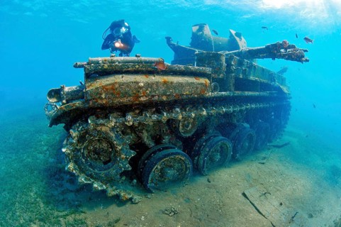 Sunken tank next to Seven Sisters dive site
