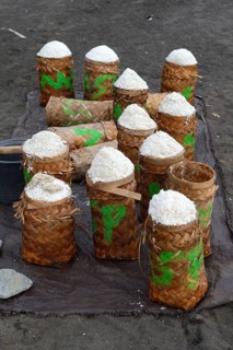 Sea salt harvested and packed for drying