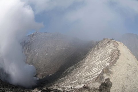 Smoke rising from volcanic crater