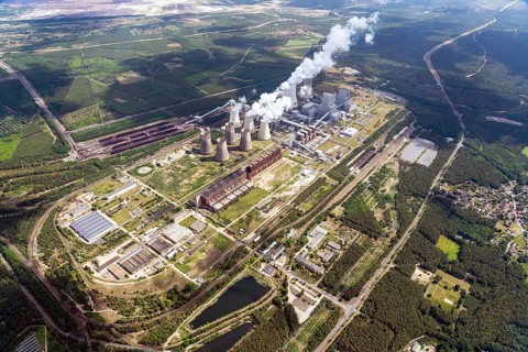 Aerial view of the Boxberg coal-fired power plant