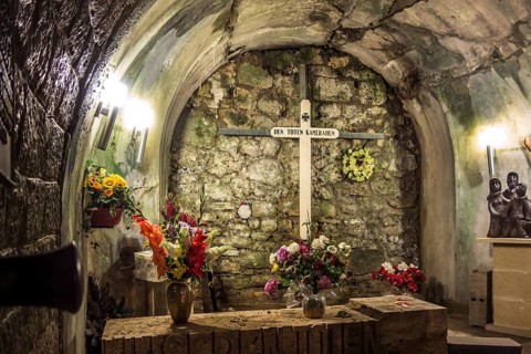 Crypt for German soldiers buried behind this wall at Fort de Douaumont from the First World War
