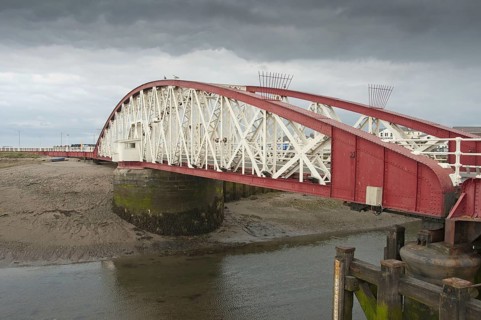 Coastal swing bridge in the harbour of the coastal town of Ramsey