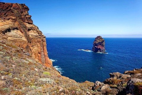 View from hiking trail to rocky point in the sea