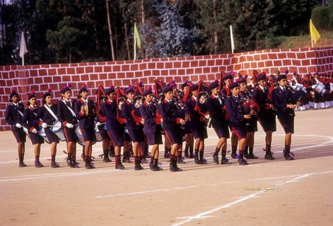 Girl students playing music during Founder's Day Parade